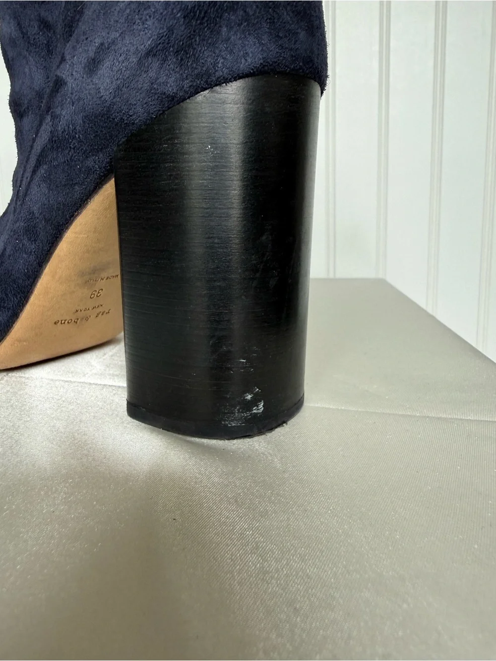 Rag & Bone Hazel Navy Suede Chelsea Ankle Boots Block Heel Size 39